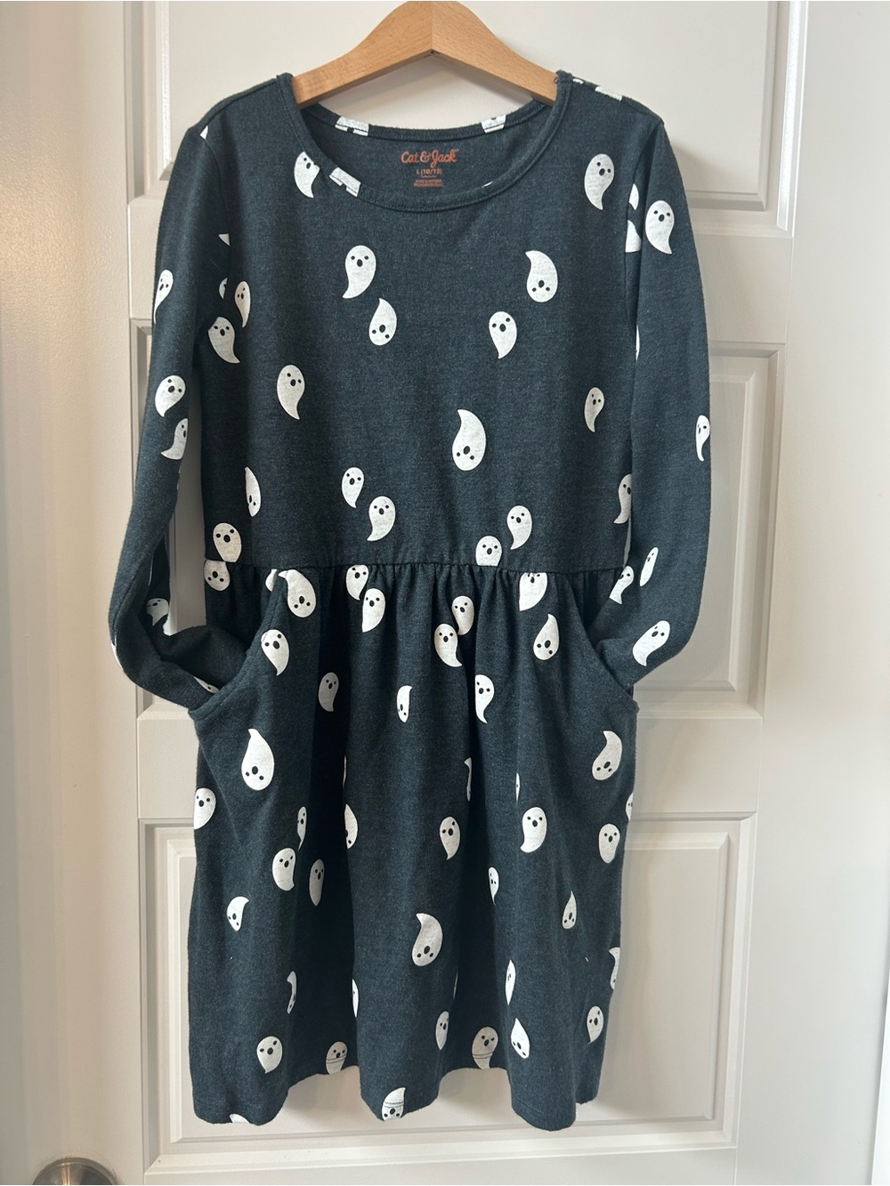 Cat & Jack Charcoal Gray Ghost Print Halloween Long Sleeve Dress